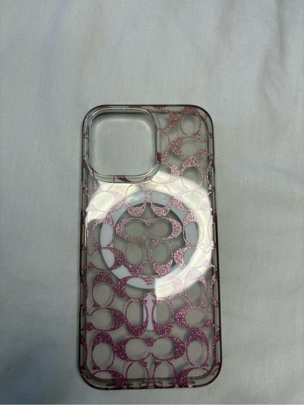Coach Clear Signature Phone Case with Pink Glitter Logo Accents